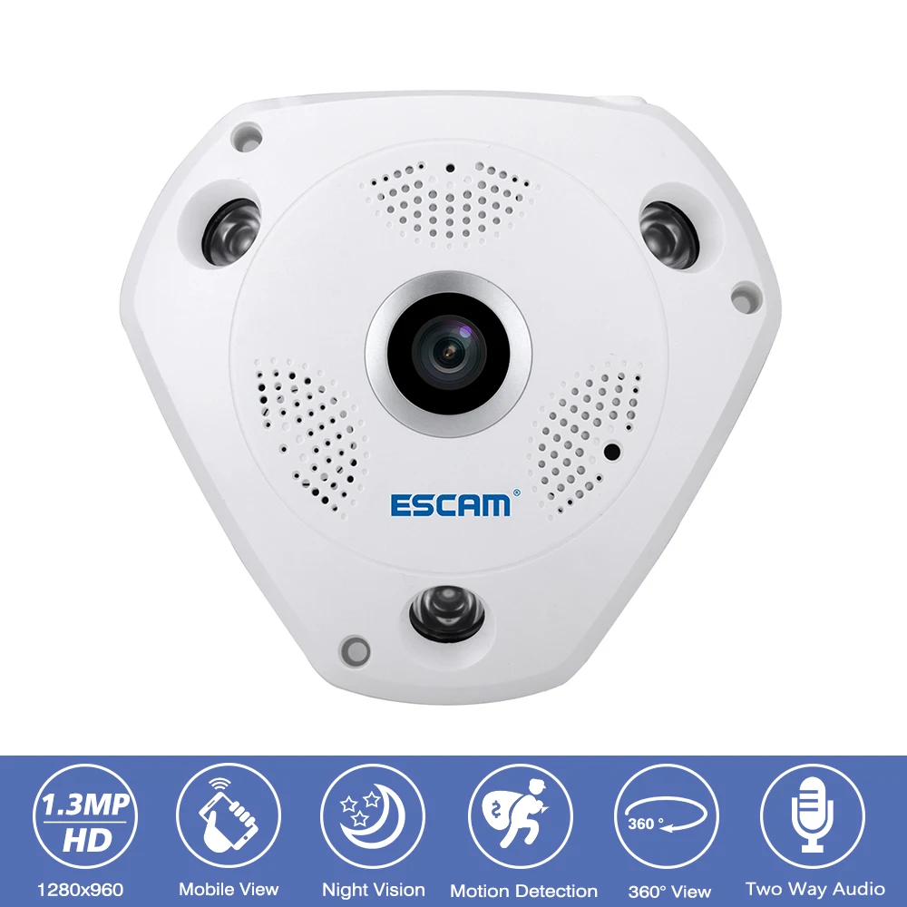 

360 Degree Panoramic Surveillance CCTV Security Camera 1.3MP 960P Wifi IP Camera Two Way Audio Night Vision Fisheye VR Camera