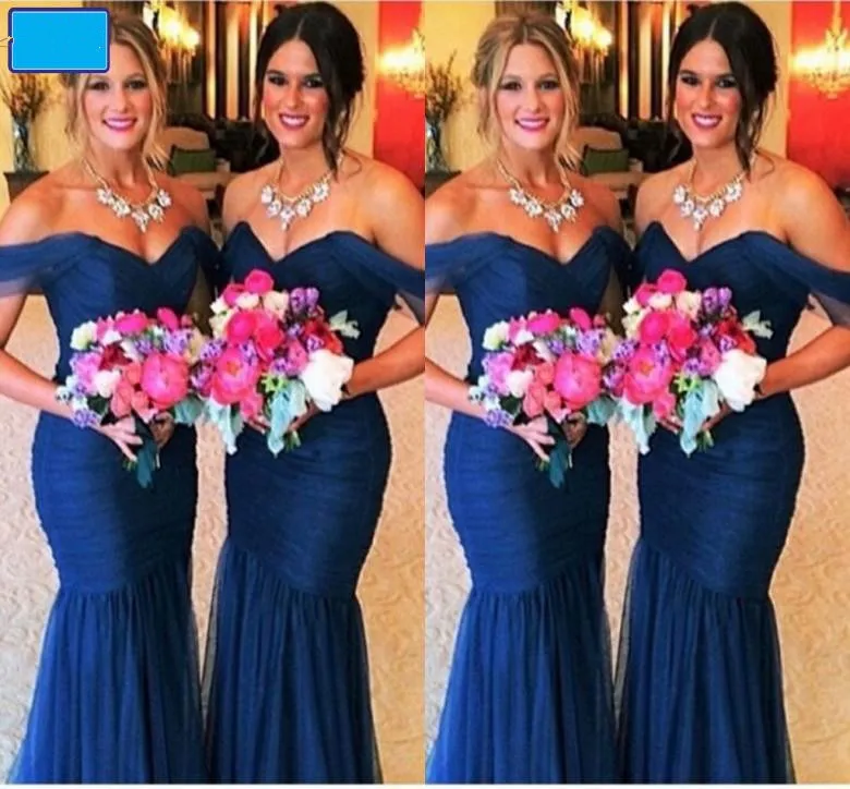 2015 Shoulder Mermaid Organza Bridesmaid Dresses Royal Blue Coral