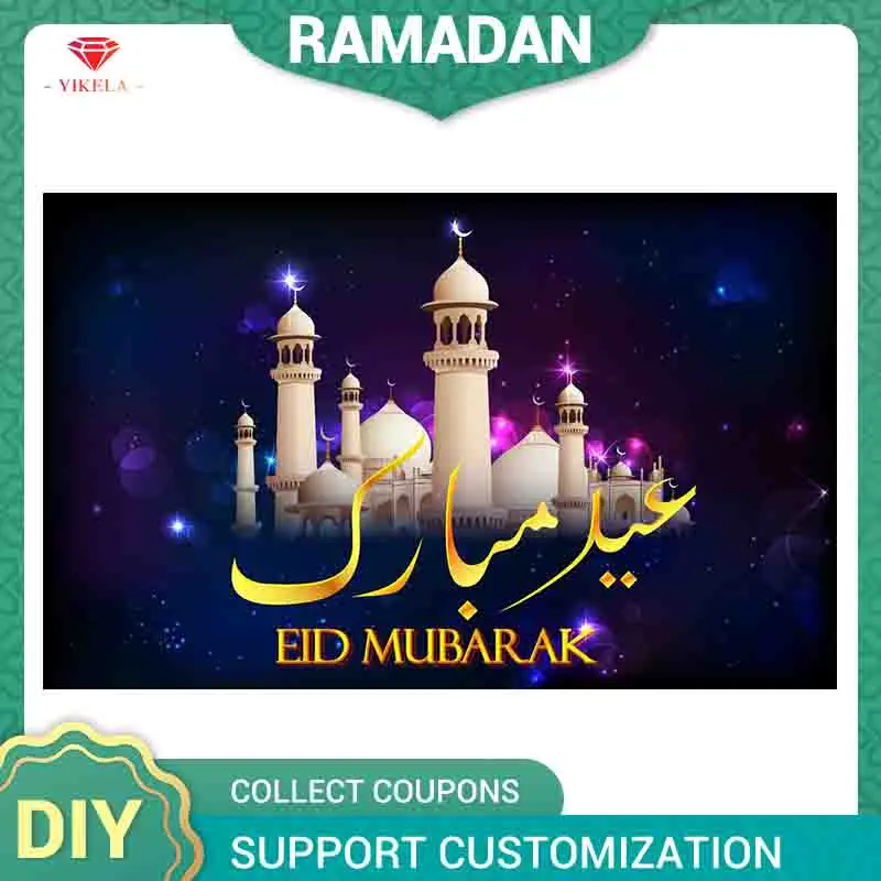 

YIKELA 5D DIY Full Square Diamond Painting Eid Muslim Cross Stitch Islam Home Decor Diamond Embroidery Festival Gift Building