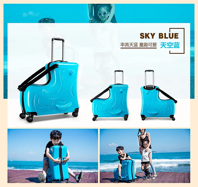 ZYJ Kids Riding Trojanl Luggage Hot Boys Girls Travel Trolley Alloy Children Sitting Rolling Luggage Suitcase Spinner Wheels (16)