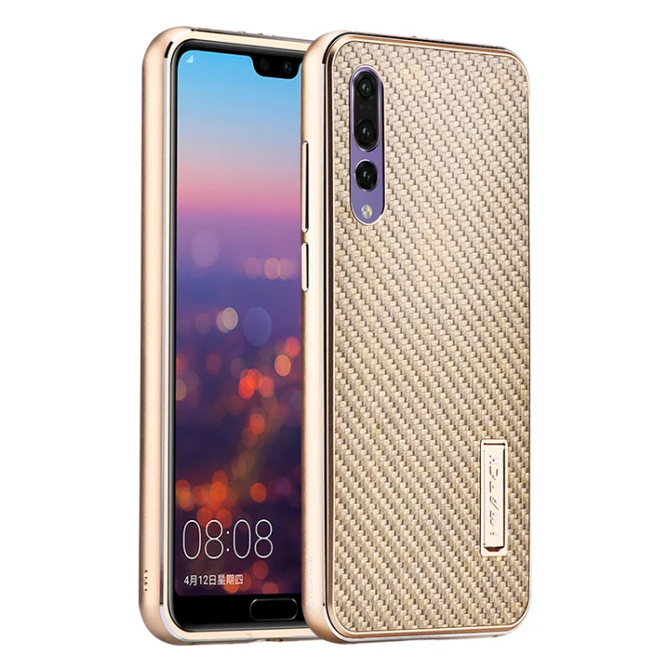 Чехол для huawei P20 Pro из алюминиевого металла+ чехол из настоящего углеродного волокна для huawei P20/P20 Pro, задняя крышка, роскошный жесткий защитный чехол - Цвет: Full gold