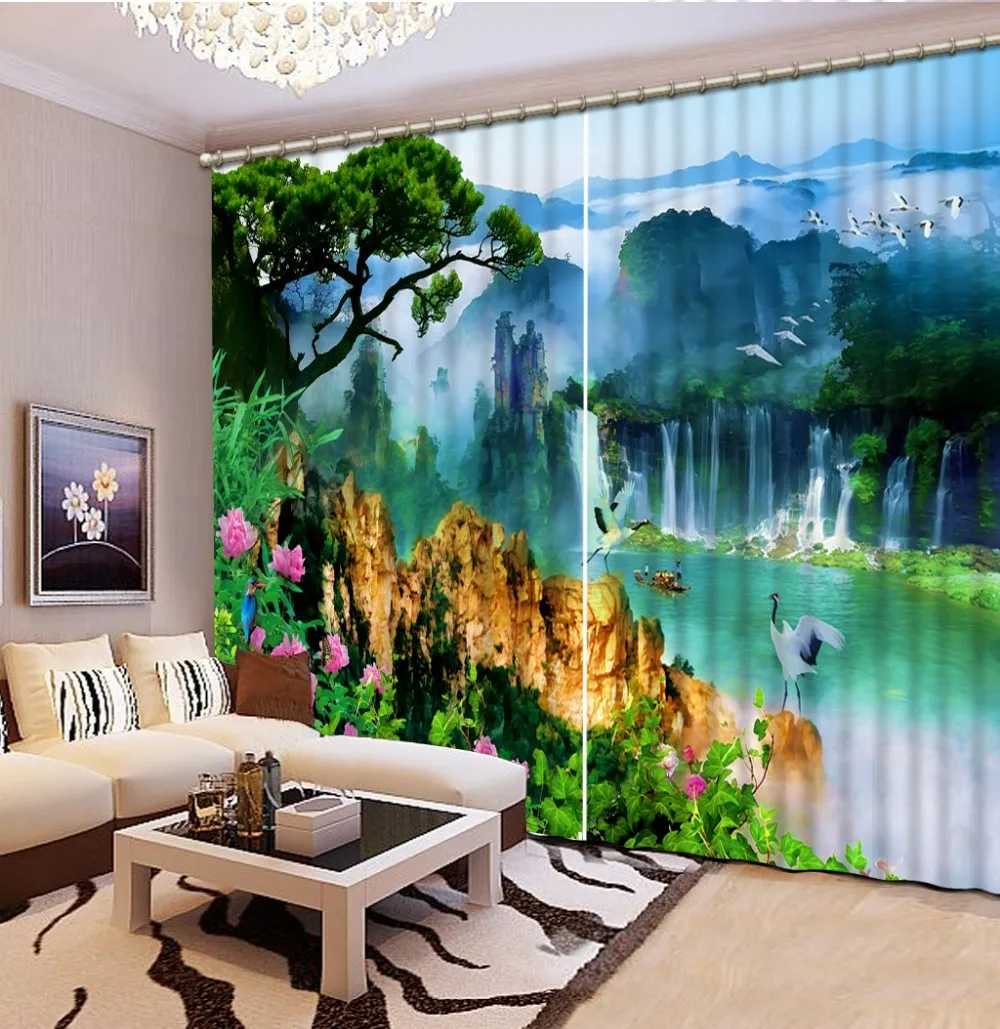Curtain with Scenery Print Chinese Landscape Wellmira Custom Made 3D Bedroom 