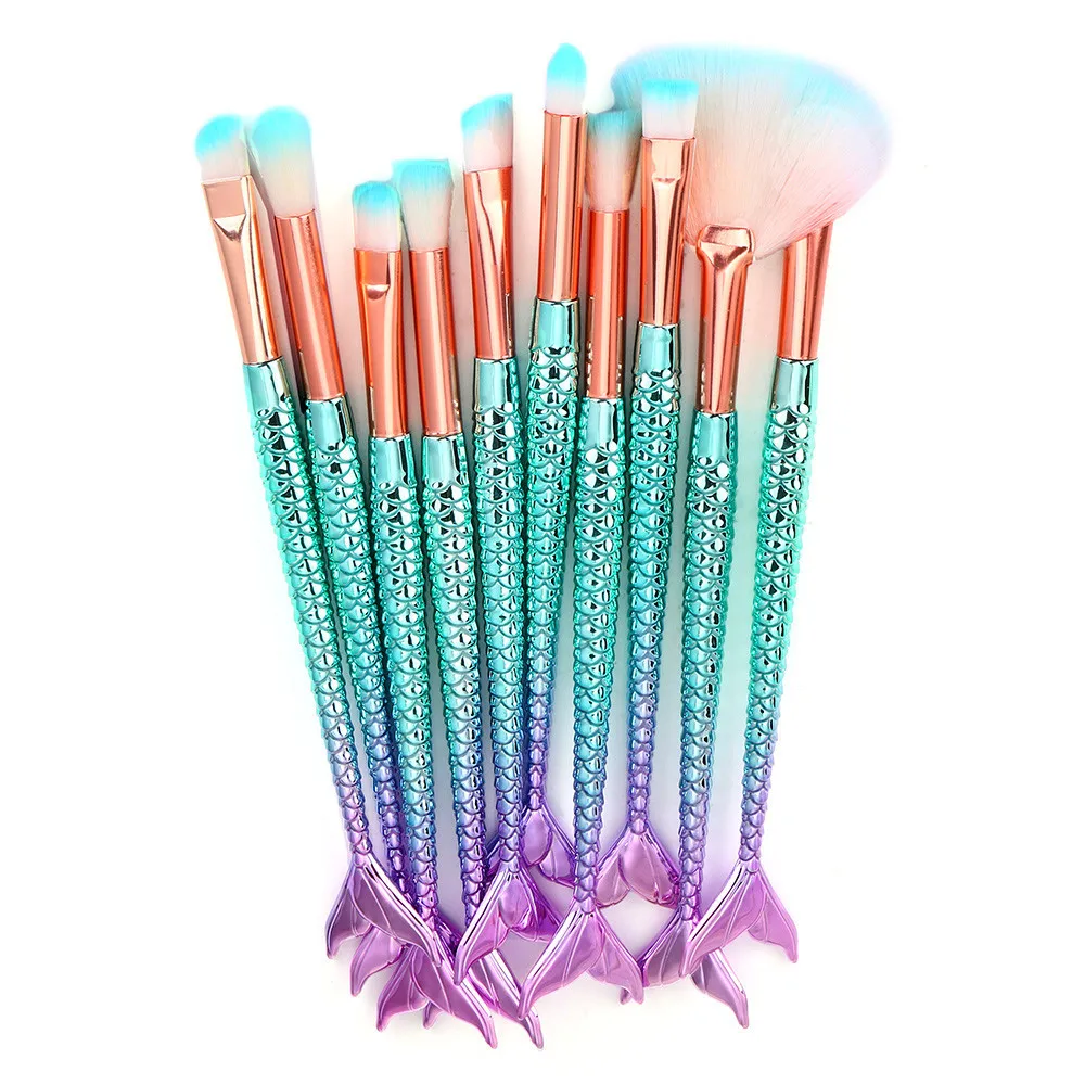 Best Deal 10\/11PCS Unicorn makeup Brushes Plating handle Fish Tail Mermaid Brush 