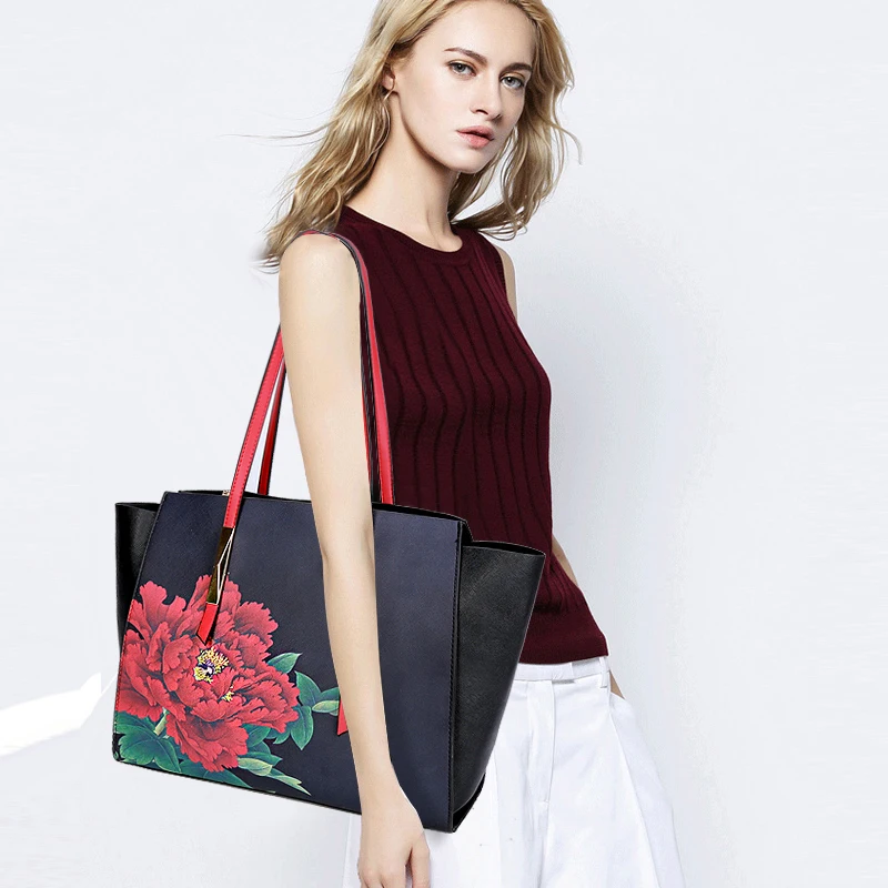 LANYIBAIGE, большая вместительность, женские сумки, брендовая сумка на плечо, женская сумка-мессенджер с цветочным принтом, знаменитые дизайнерские кожаные сумки