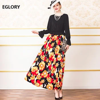 

One Piece Dress 2019 Autumn Fashion Party Evening Vestidos Women Charming Floral Print Patchwork Long Sleeve Maxi Dress Oversize