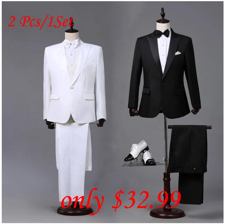 Заказ Для мужчин S черный, белый цвет Костюмы куртка Брюки для девочек торжественное платье мужской костюм комплект Для мужчин свадебные