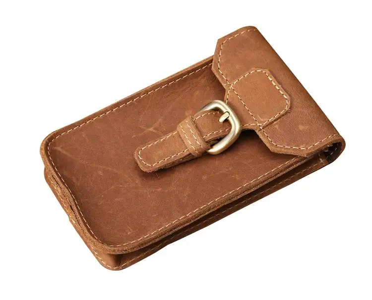 High Quality Crazy Horse leather Waist pack Phone Bag Belt Pouch Holster Cover Genuine leather hand made hasp phone bags