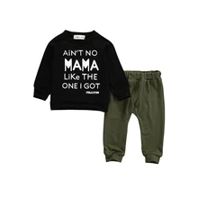 Повседневный пуловер с круглым вырезом и длинными рукавами для маленьких мальчиков, 2 предмета, черная рубашка с буквенным принтом топы, зеленые штаны, одежда на весну и осень