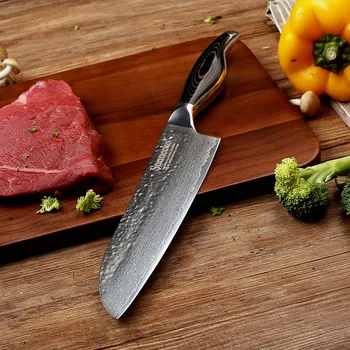 

SUNNECKO 7" Santoku Knife Japanese Damascus VG10 Steel Blade Chef Kitchen Knives Pakka Wood Handle Sharp Meat Cut Cooking Tools
