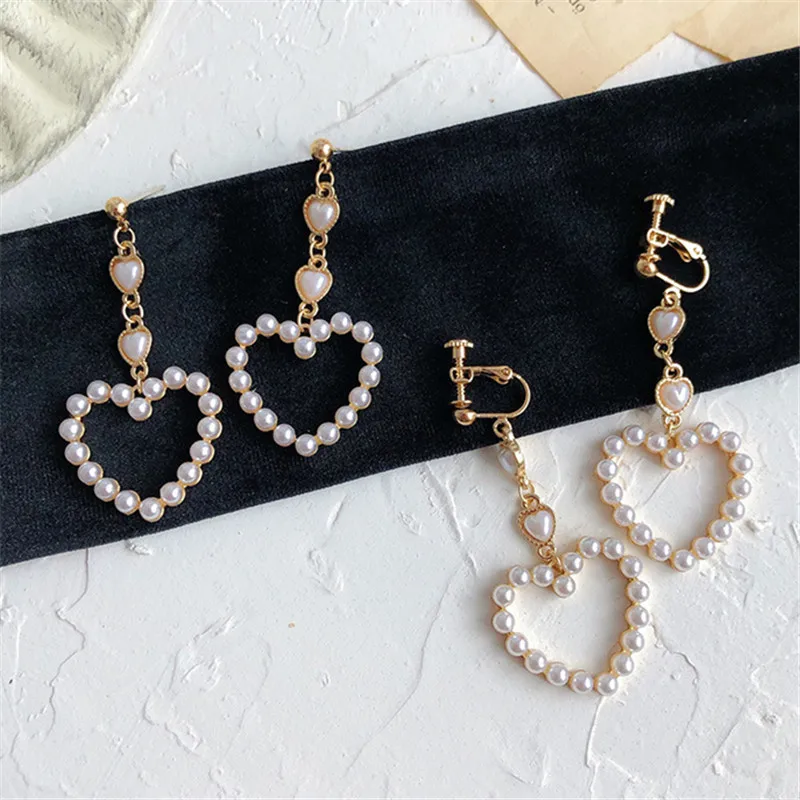 Fashion heart sutd earrings female Popular long heart pearl earrings banquet jewelry accessories tassel earrings for women - Image 4