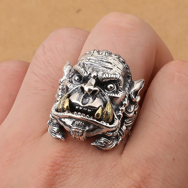 

New 925 Sterling Silver Punk hot popular pithecanthropus Rings For Man Hip pop/Rock