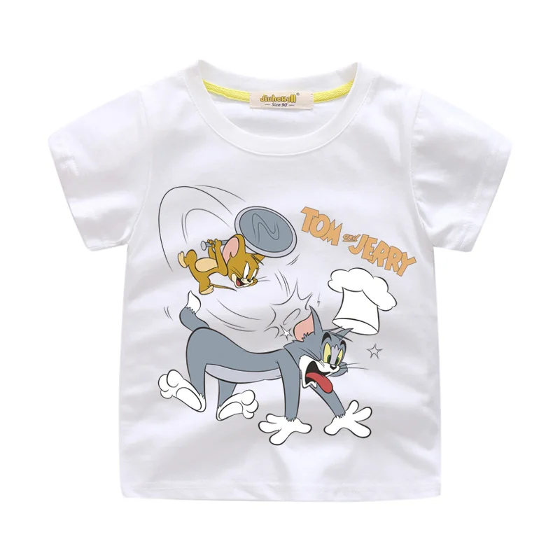 Детские летние футболки с героями мультфильмов Том и Джерри, топы, костюм для детей, футболки с короткими рукавами, одежда футболка для мальчиков футболки для девочек, WJ061 - Цвет: White Tshirt