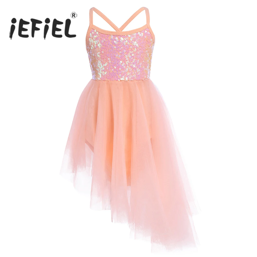 

iEFiEL Kids Children Sleeveless Sequins Tulle Fancy Ballet Dance Gymnastics Leotard Girls Dress for Stage Performance Dancewear