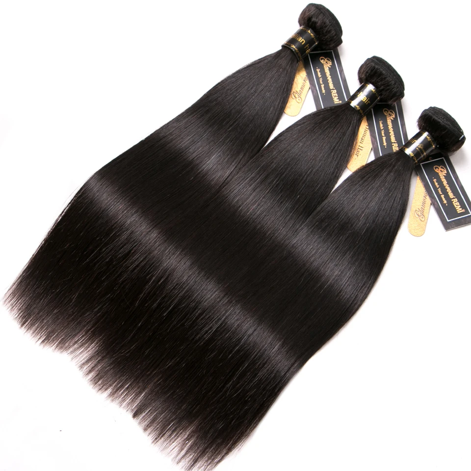 Pacotes de Cabelo Extensão do Cabelo Reto Brasileiro Tecer Humano 3 Pacotes Negócio Glamourosa Remi Natural Preto Remy Médio Relação 4 humano 3 pacotes negócio glamourosa remi natural