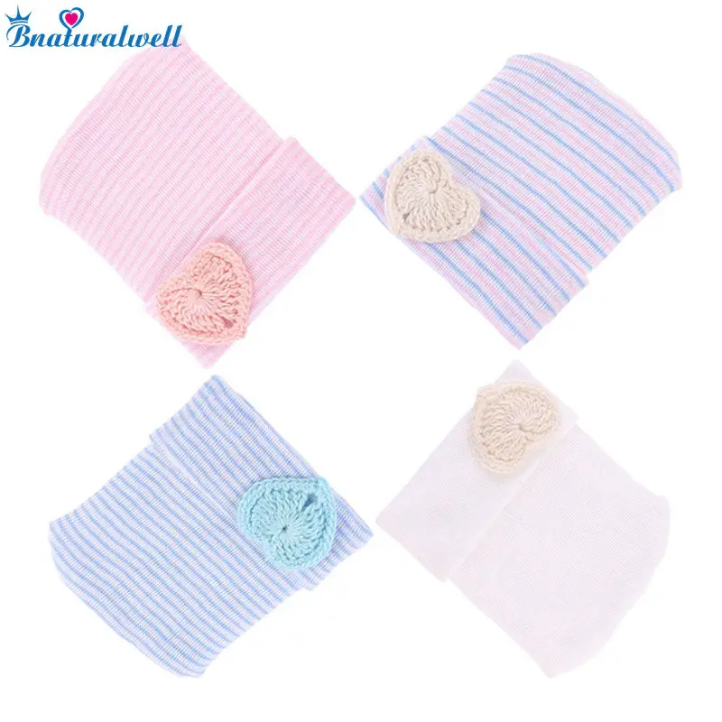 Bnaturalwell Newborn Baby Hospital Hat with heart Lovely Beanies Soft Cotton Knit Spring Baby Cap Shower Gift H070D soft baby child bath shampoo shower cap hat pink