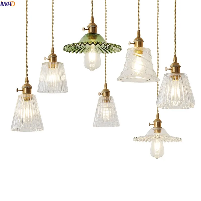 

IWHD Nordic Style Copper Pendant Lights Fixtures Dinning Living Room Light Glass Loft Vintage Pendant Lamp Hanglamp Luminaire