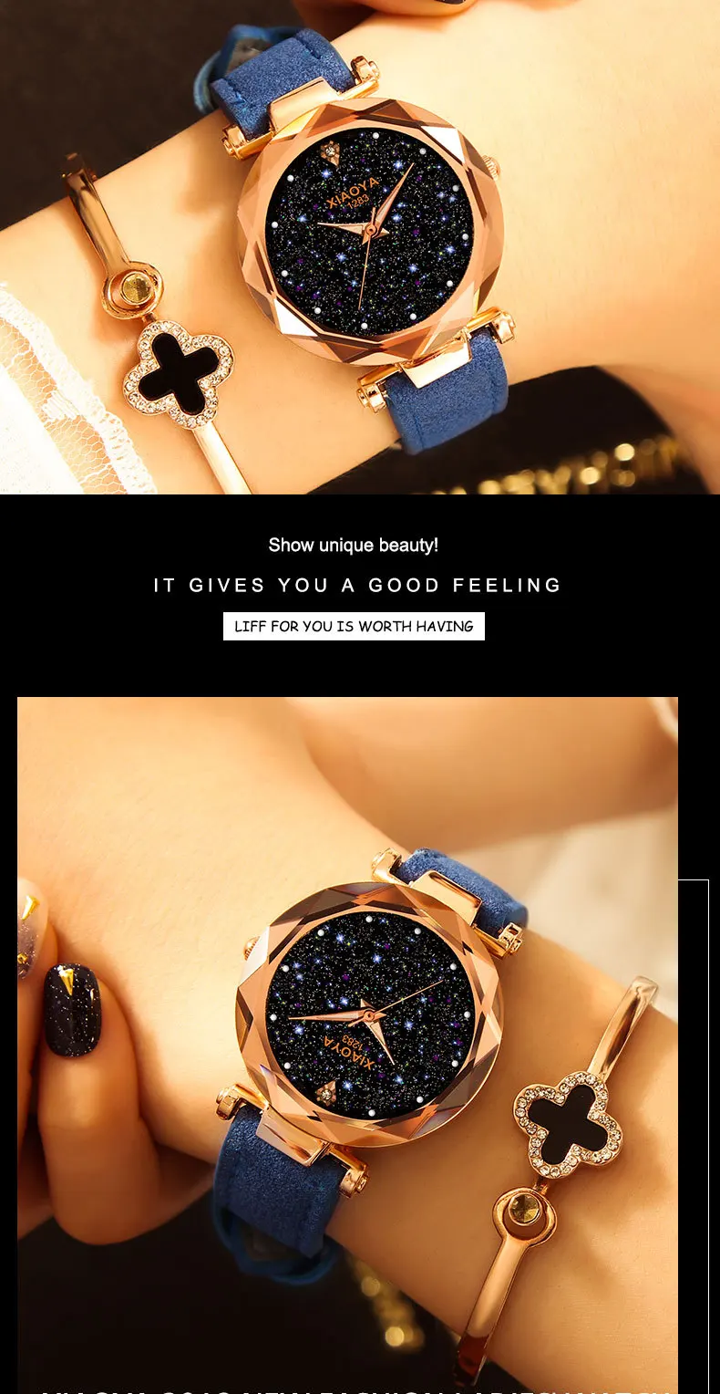 Ladies Watch New Casual Fashion Quartz Watch Starry Sky Multicolor Leather Wristwatch Simple Designer Women Clock Orologio