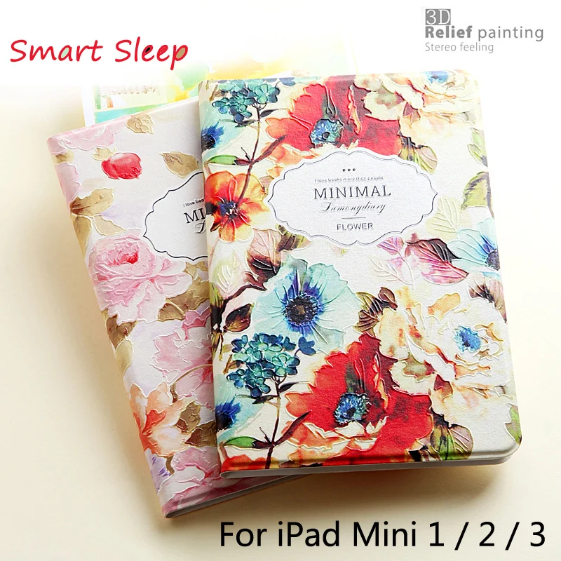 

Luxury Designer Case For iPad Mini 2 Mini 3 Smart Stand Case 3D Relief Embossing Fashion Style For iPad Mini2 / Mini3 +Gift
