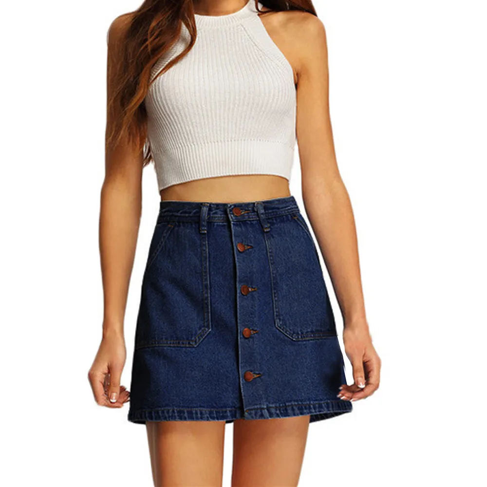 

Summer Cowboy Skirt Woman Mini High Waist Short Sexy Pockets Blue Denim Skirts Sexy Mini Skirts Nightclub
