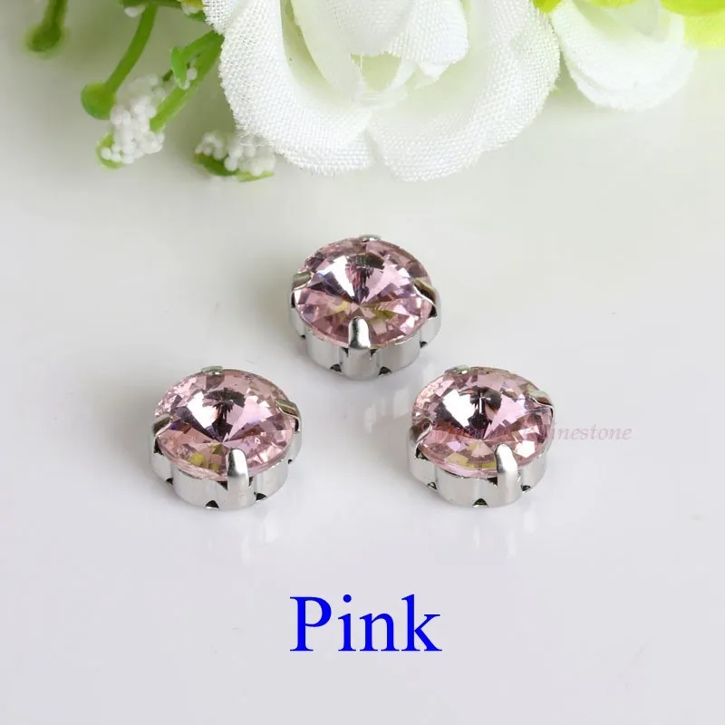 Спутниковая/круглая форма стеклянные стразы с коготь пришить Кристалл Камень Стразы Алмаз металлическая основа Пряжка для одежды - Цвет: Pink