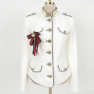 Весенняя винтажная белая женская куртка, пальто, однобортное, длинный рукав, тонкая короткая офисная верхняя одежда, брошь, Корейская женская куртка - Цвет: white