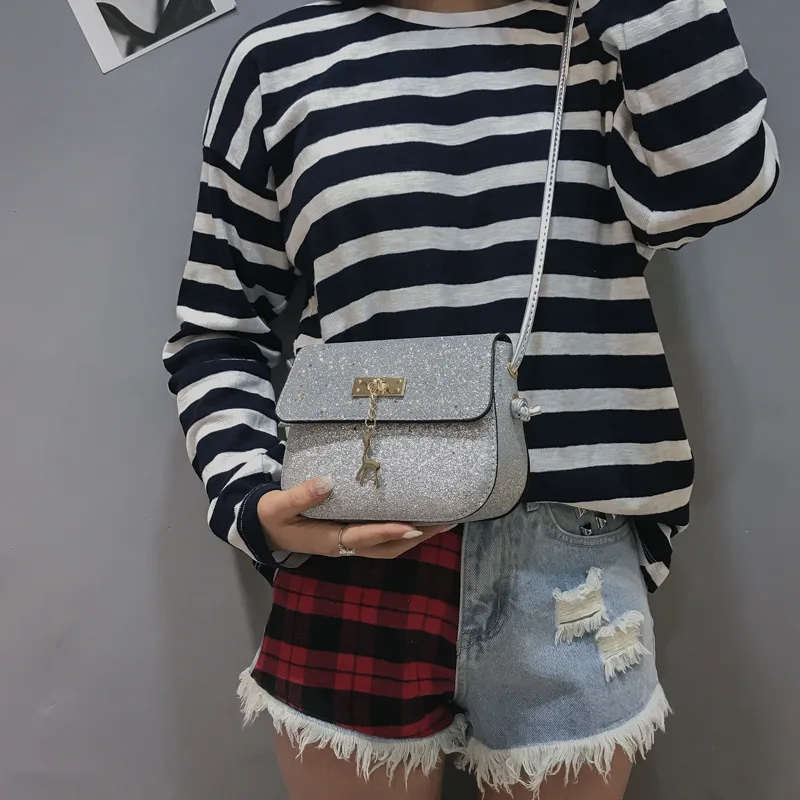 

Women Sequins Shoulder Bag Messenger Handbag with Deer Pendant Small CrossBody Bags LBY2018