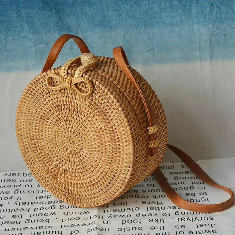 Las mujeres Boho de mimbre bolsos de hombro bolso 2019 de moda de verano clásico de cuero