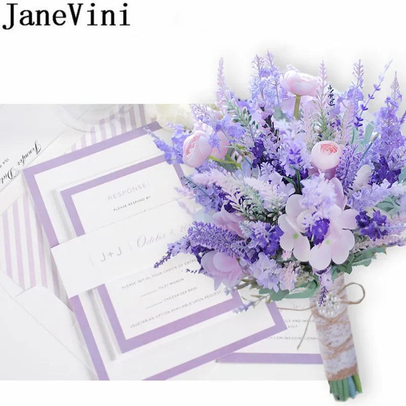 JaneVini Розовый Фиолетовый Лаванда Свадебные цветы Свадебные букеты жемчуг невесты ручной Букет Брошь Искусственный Свадебный букет Mariage