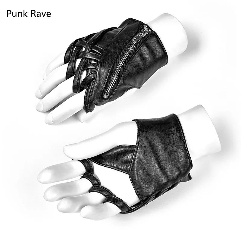 Fingerless Faux Leather Motorcycle Gloves Black