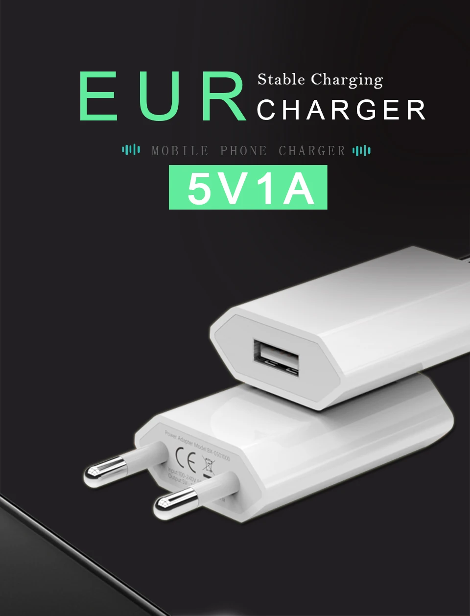 1 USB EU Charger European Standard 5V1A Mobile Phone Charger Travel CE Certified Power Adapter Use in Spain Finland Netherlands (1)