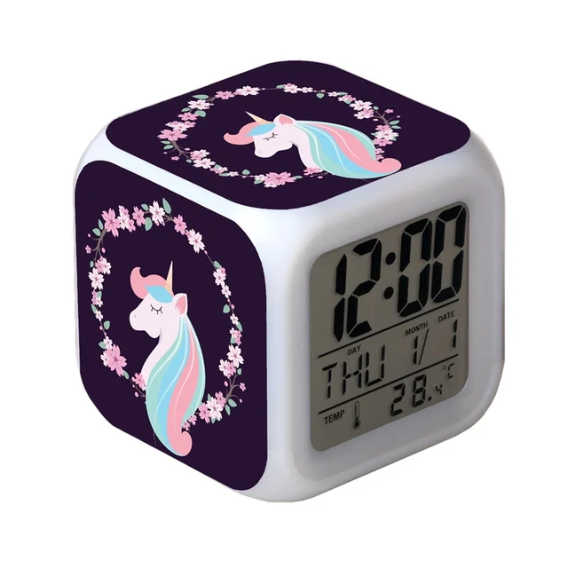 Unicorn Kids Digital Alarm Clock 7 Colors Night light Timer Wake Up