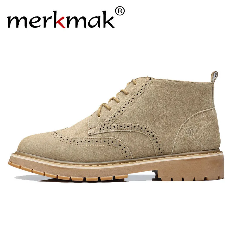 

Merkmak New Brand Leather Martin Boots Brogue Fashion Mens Ankle Boot Autumn Spring Winter Man's Casual Footwear Office Shoes