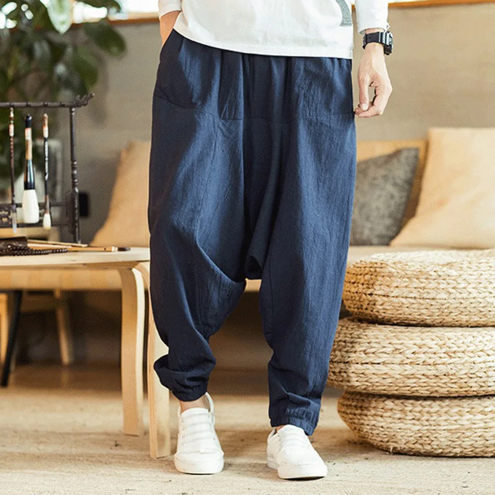 2019 men's casual fashion harem pants loose solid color hip hop style cotton trousers jogging pants outdoor sports pants  4 (8)