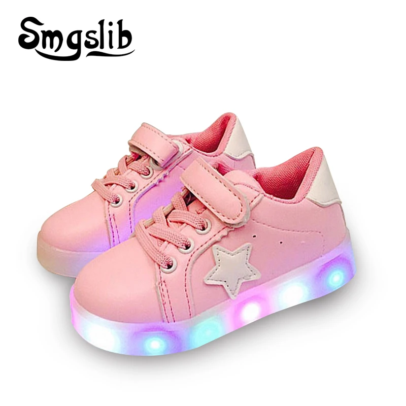 

Children Shoes With Light Hook Loop Hot Casual Shoes Glowing Running Breathable Boys Girls Light Up Star Glowing Sneakers
