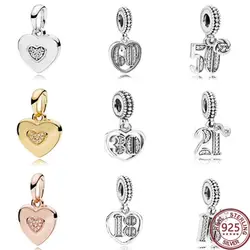 Сердце и ключ кулон серебро 925 для женщин цвета розового золота DIY очарование хорошего качества оригинальные 1:1 Роскошные ювелирные изделия