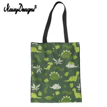 Бесшумный дизайн динозавр печать холщовая женская сумка через плечо Tote мультфильм шоппинг школьные сумки для девочек пользовательские складные