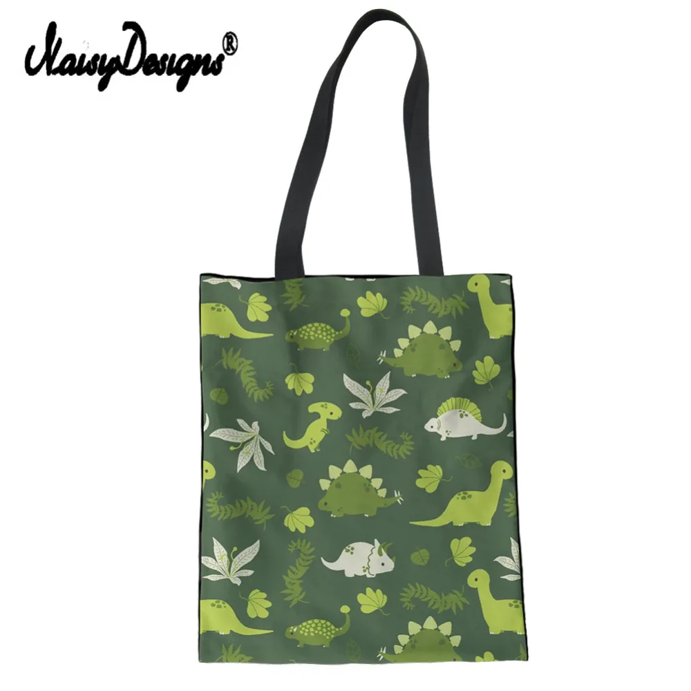 

Noisydesigns Dinosaur Printing Canvas Women Shoulder Bag Tote Cartoon Shopping Student School Bags For Girl 2019 Custom Foldable