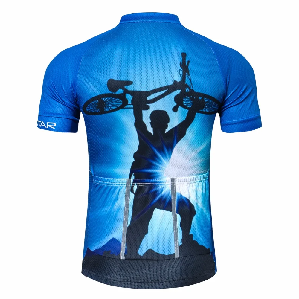 Santic Maillot de cyclisme à manches courtes pour homme avec fermeture éclair intégrale UPF 50+ Poches, bleu marine, Taille S