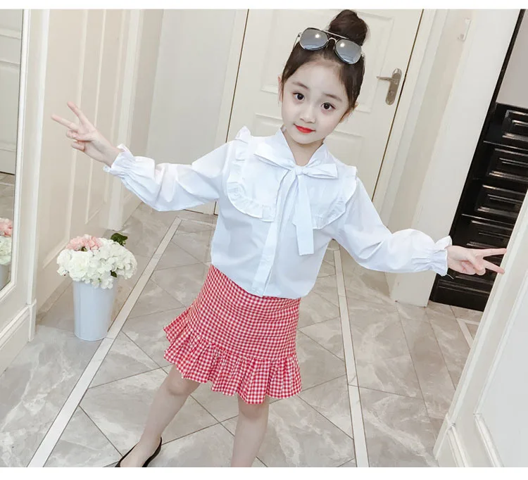 New 2019 Children Clothing Sets Girls White Cotton Flare Sleeve Blouse & Red Plaid Skirts Kids 2 Pcs Sets Toddler Girl Clothes (11).jpg