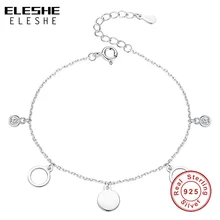 ELESHE, браслет-цепочка из серебра и натуральной 925 пробы, минималистичные геометрические маленькие круглые браслеты с подвесками для женщин, хорошее ювелирное изделие