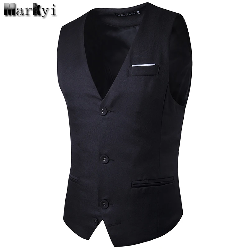 

MarKyi 2017 new pocket dress vests for men EU size S- 2XL sleeveless mens suit vest fashion mens classic vest