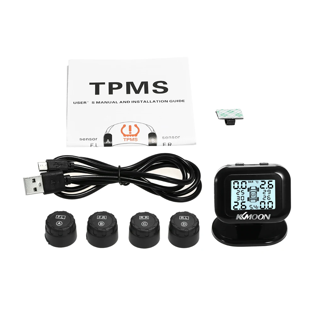 KKmoon TPMS система контроля давления в шинах Беспроводная Солнечная энергия в реальном времени ЖК-дисплей 4 внешних датчика функция сигнализации