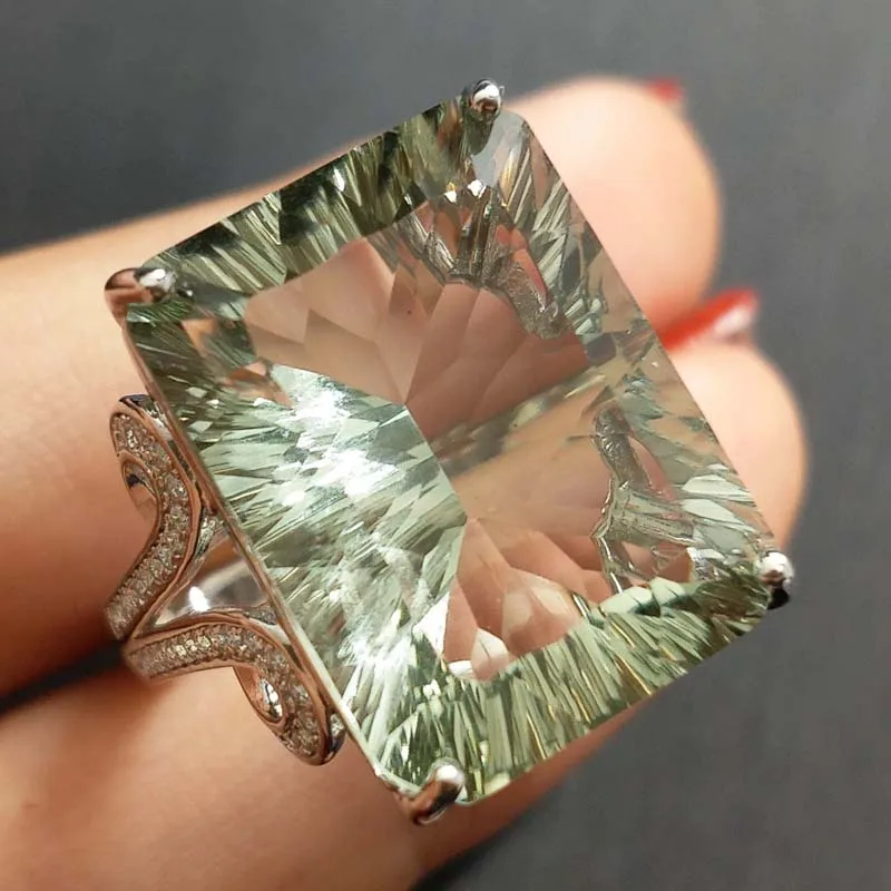 FLZB, ювелирные изделия, большая Гипербола кольцо с натуральным зеленым аметистом 22,5 ct Rec 15*20 мм драгоценный камень с 925 стерлингового серебра кольцо