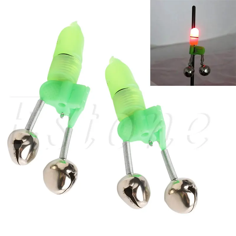 

5pcs Night Fishing Rod Tip Red LED Light Twin Bells Ring Fish Bait Alarm