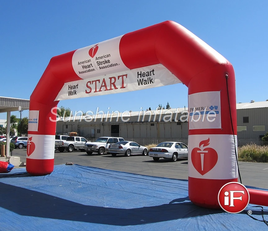 

Custom high quality reuse 9x5m red inflatable running arch inflatable archway with start banner