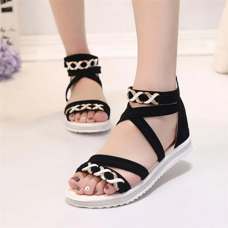 shoes woman  slippers  sandals girls  Women Flat Shoes Summer Soft Leather Leisure Ladies Sandals O0515#3009