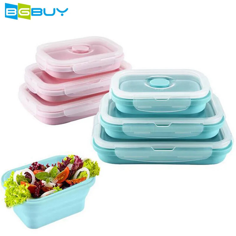 

Silicone Food Storage Containers - Set of 3 Small and Large Collapsible Meal Prep Container for Kitchen or Kids Lunch Boxes