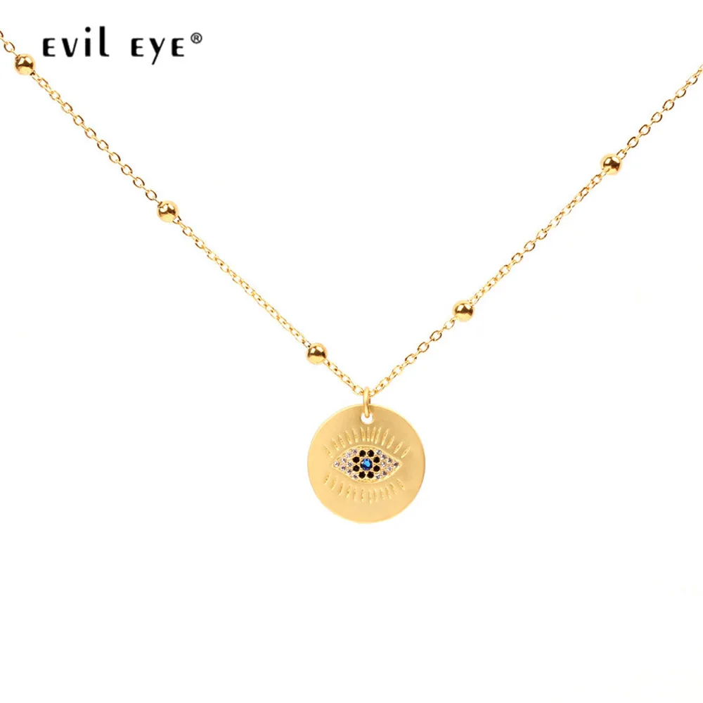 

EVIL EYE Pendant Necklace Gold Color Chain Round Evil Eye Choker Necklace Charm 2019 Fashion Jewelry Gift for Women Grils LE154