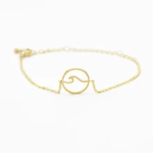 

Summer Beach Jewelry Gold Color Wave Bracelets For Women Stainless Steel Chain Circle Charm Female Engagement Gift 2018
