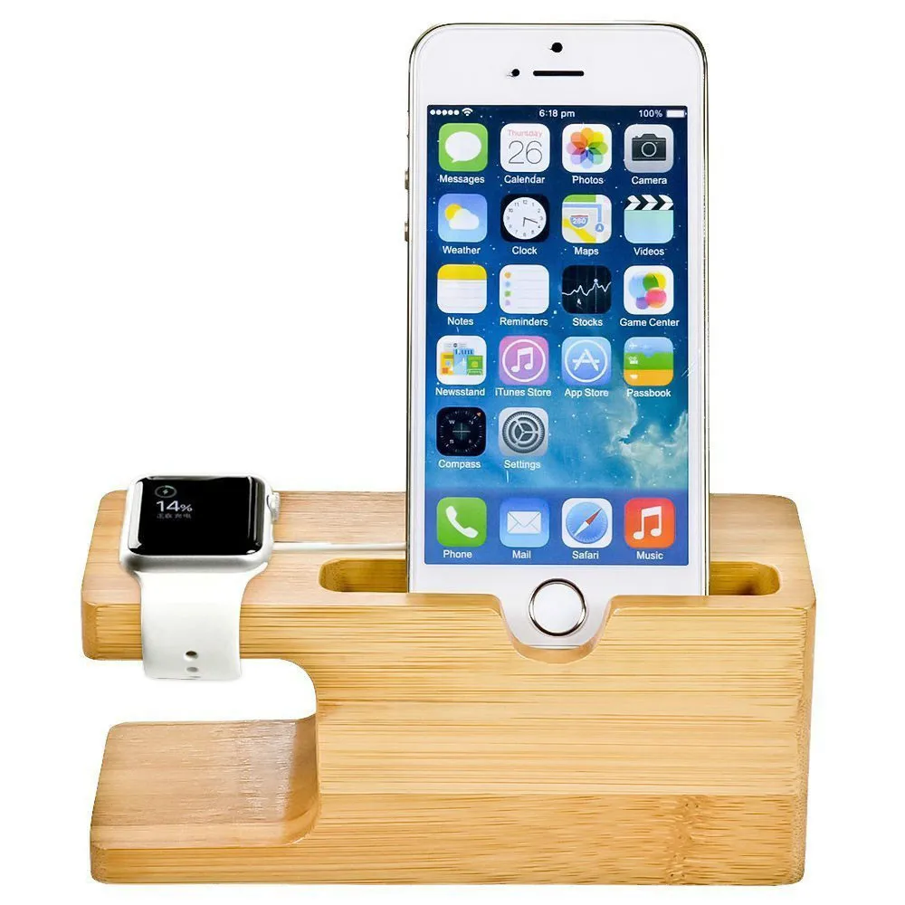 

newCARPRIE 2017 New Style Wood Stand Charging Station Cradle Holder For IPhone For iphone Watch dock Bamboo portable charger